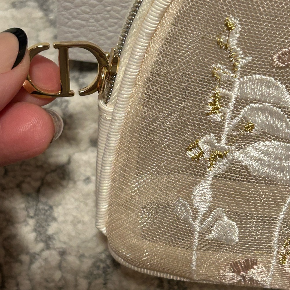 Dior Beige and Gold Embroidered Cosmetic Bag - Picture 3 of 5